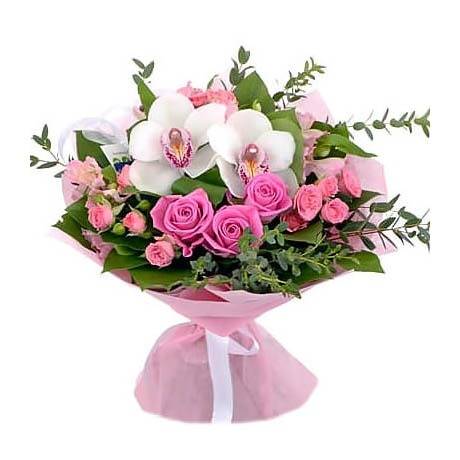 Wedding bouquet double of roses and orchids blue and white 